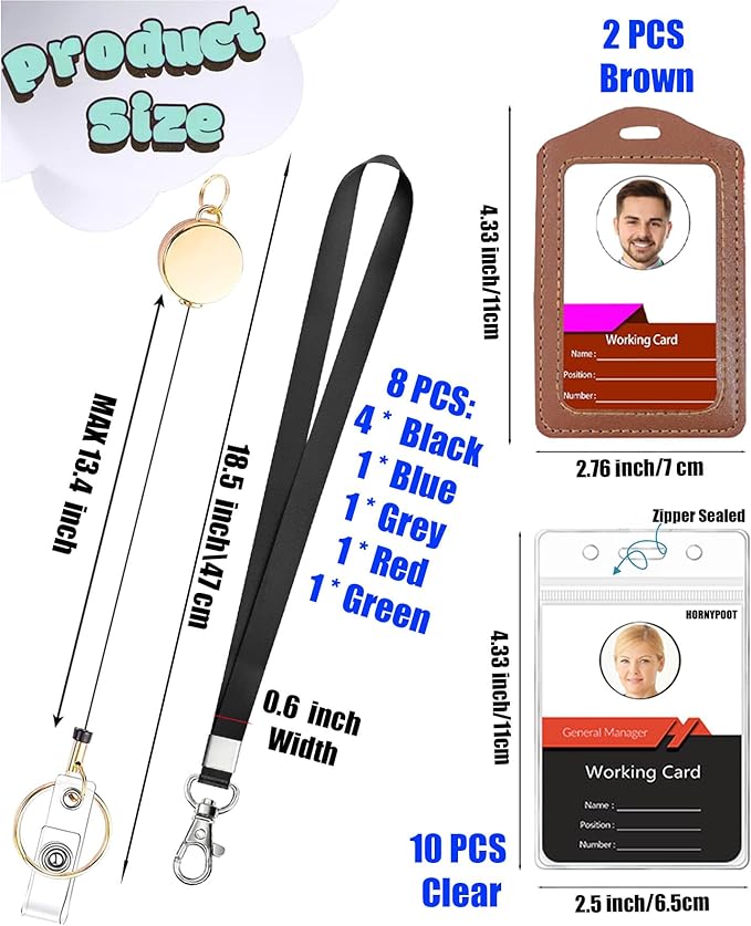 8 Pack Cruise Lanyard for ID Badge Holder,HORNYPOOT Black Lanyards with Vertical Waterproof ID Badge Holder and Retractable Reel for Office, School, Cruise Ship Cards (8pcs Multicolor)