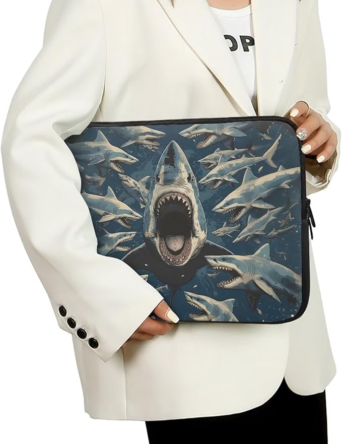 Shark Print Laptop Briefcases for Men Women, Lightweight Laptop Sleeve Case Water Resistant Neoprene Computer Carrying Cover 10 Inch Laptop Carrying Bag