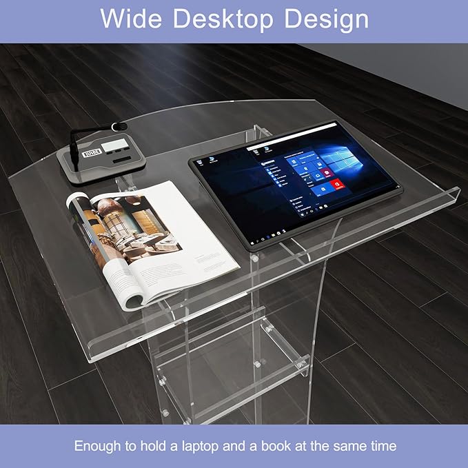 Acrylic Podium Stand with Storage Shelf,Transparent Lecterns & Podiums,Pulpits for Churches,Conference,Speeches,Weddings,Classroom,Concert,47" H Professional Presentation Podiums