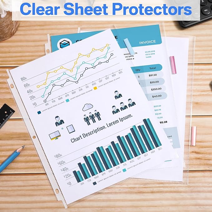 ReliThick 6 Set of 48 Pack Clear Binder Sheet Protectors with 8 Tabs Sturdy Binder Sheet Protectors for 3 Ring Plastic Page Insertable Index Divider, 8.5 x 11 Inch