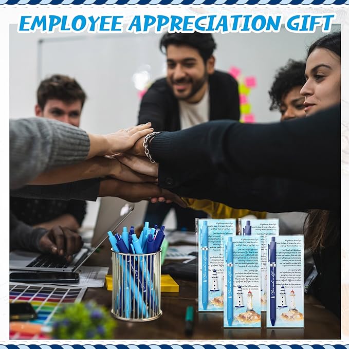 24 Set Positive Lighthouse Christmas Employee Coworkers Appreciation Gifts Bulk Lighthouse Pens Mini Resin Thank You Cards Bookmark Desk Accessories for Team Teacher Volunteer Staff