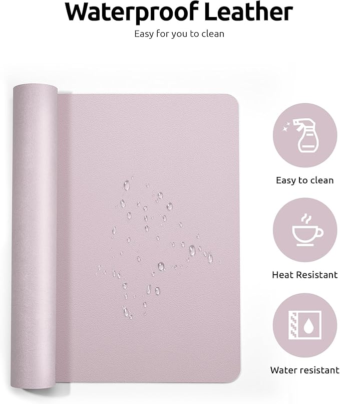 YSAGi Leather Desk Protector, Office Mat, Large Mouse Mat, Non-Slip PU Leather Blotter, Laptop Desk Mat, Waterproof Writing Pad for Office and Home (Grayish Lavender, 31.5" x 15.8")