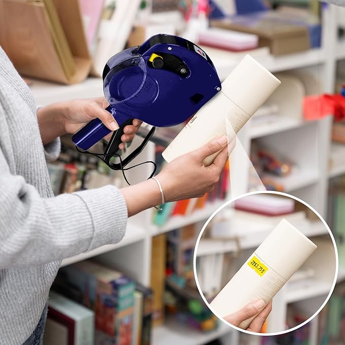 Perco Lite 1 Line Price Gun with Labels Kit - Includes 3 White Rolls, 3 Yellow Rolls, 2 Ink Rollers, 1 Ink roll and Labels Pre-Loaded