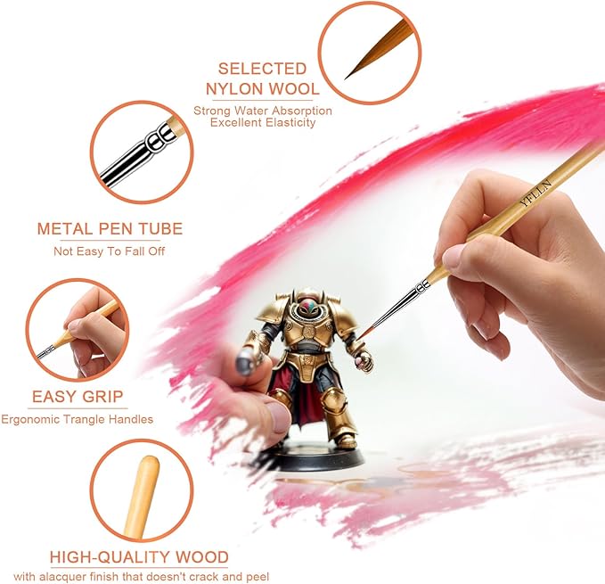 6Pcs Micro Paint Brushes Set with Triangular Handles - for Acrylics, Oils, Watercolors & Paint by Number, Citadel, Figurine, 40k，Mandala Painting