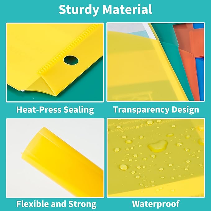 Binditek 15 Pack Plastic Dividers with Front Pocket, 5-Tab Insertable Poly Pocket Dividers for 3 Ring Binders, Letter Size, Multicolor, 3 Set, for Students and Coworkers