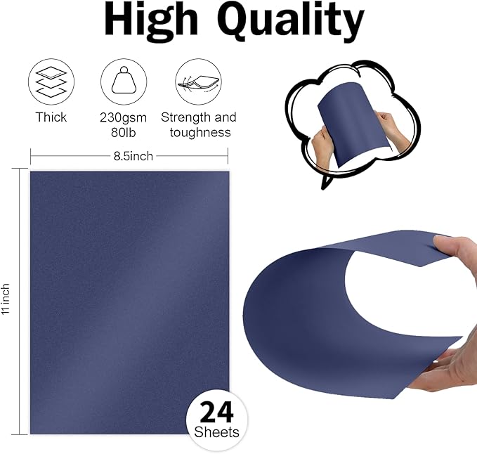 Navy Blue Shimmer Cardstock 8.5 x 11 Navy Blue Paper, Goefun 24 Sheets 80lb Card Stock Printer Paper for Christmas, Invitations, Certificates, Crafts, Card Making