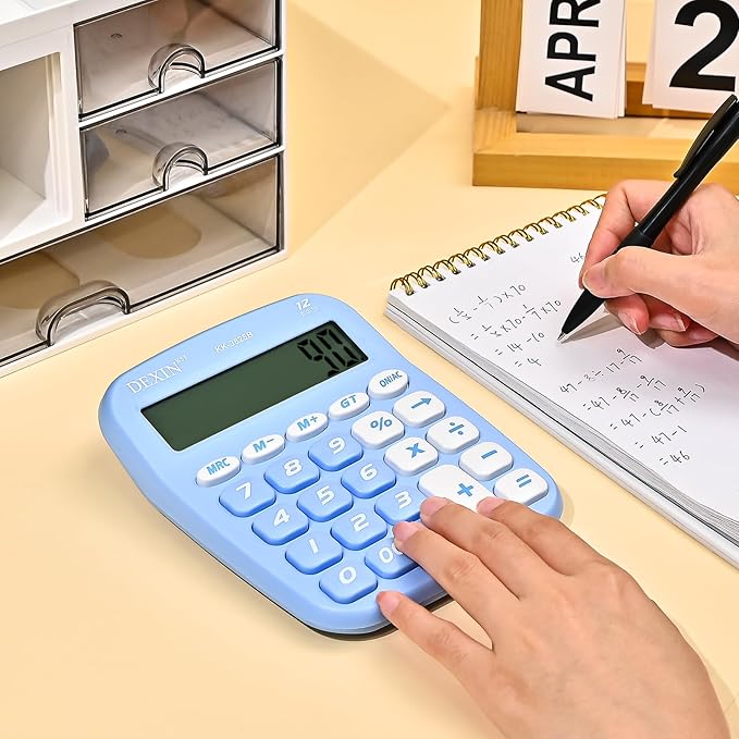 Cute Calculators Desktop, 12 Digit Basic Calculator with Big Buttons, Aesthetic Desk Accessories Large LCD for Office School Supplies (Azure)