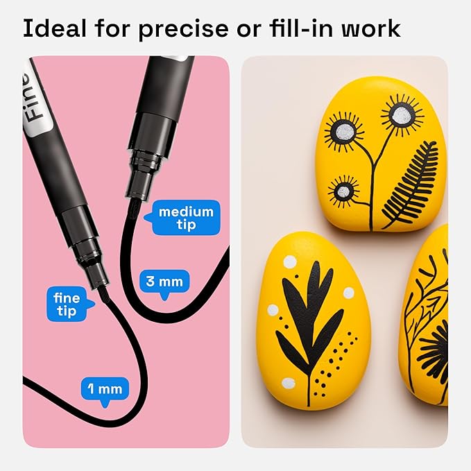 ARTISTRO 5 Black Acrylic Paint Pens, Acrylic Paint Markers Different Tip, Fabric Markers for Textile, Canvas, Rock, Glass, Wood, Paper, DYI, Pens for Kids and Adults