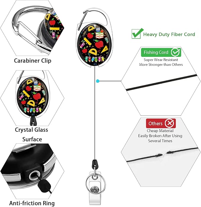 Cute Teacher Lanyards for Id Badges and Keys, Retractable ID Badge Holder with Detachable Lanyard, Fashionable Badge Reel Heavy Duty with Carabiner Clip, Nurse Teacher Office Gifts