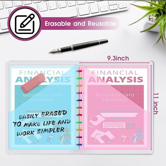 16 PCS Discbound Dividers Letter Size Disc Planner 2 Pocket Fit 8.5" x 11" Paper Notebook with Pockets 11 Disc Folder for Office, Home, School