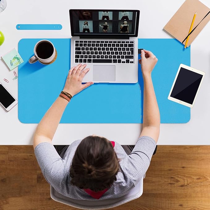 ‎Boutilon Leather Desk Pad 30" x14",Non-Slip Mouse Pad,Office Desk Mat,Waterprooft PU Leather Desk Blotter,Desk Pad Protector,Desk Writing Pad for Home Office Decor (M-Blue)