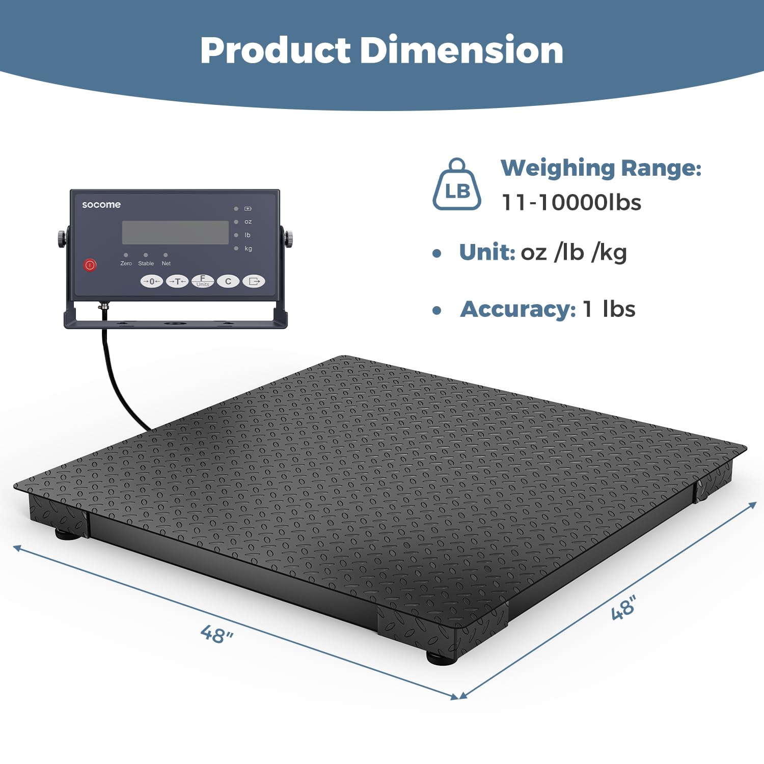 48"x48" Industrial Floor Scale, Professional Platform Scale with Digital Indicator, Weighing Scale for Warehouse Shipping and Industrial Use, 10000 lb x 1 lb, Black