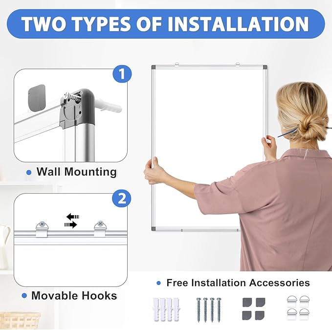 WALGLASS Large White Board, 72" x 48" Double-Sided Dry Erase Board Magnetic Whiteaboard for Wall, Hanging Mounted Whiteboard Silver Aluminium Frame for Home, School, Office