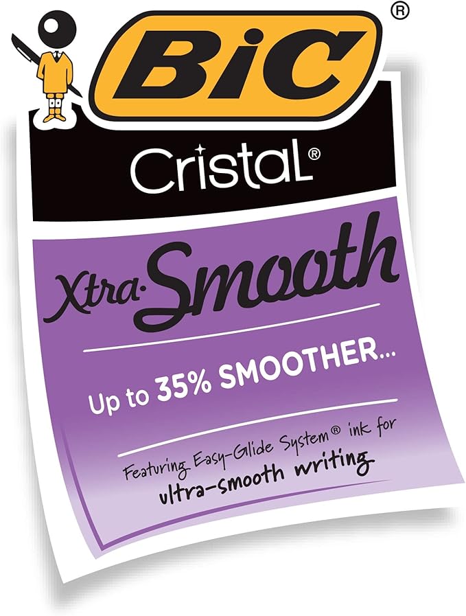 BIC Cristal Xtra Smooth Black Ballpoint Pens, Reliable Medium Point (1.0mm), 12-Count Pack