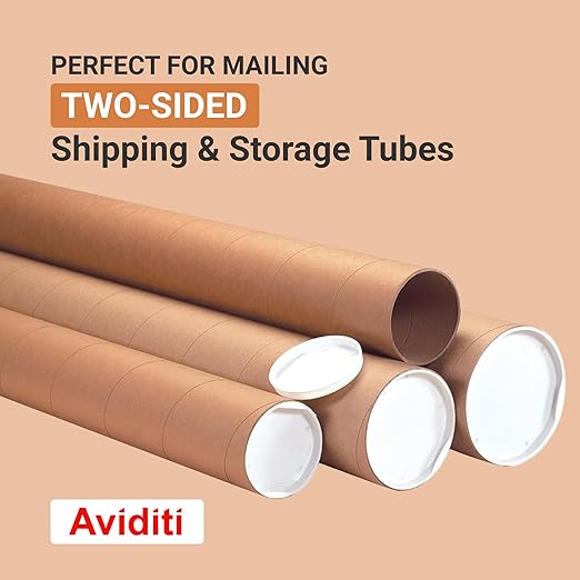 AVIDITI Cardboard Tubes with Caps, 24"L x 2"W x 2"H, Pack of 50 | Poster Tube for Mailing and Storage of Blueprints, Artwork, Crafts, Long Art Holder, 24 inches