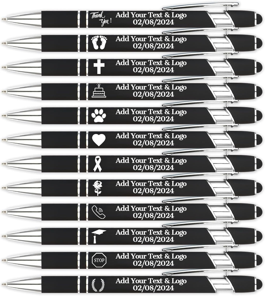 Personalized Pens with Name Logo or Message, Up to 1200 pcs Bulk Custom Metal Ballpoint Pen with Black Ink Customized Gift for Business, Graduation and Promotions (Black)