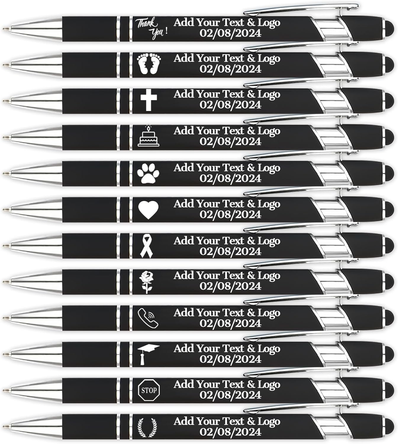 Personalized Pens with Name Logo or Message, Up to 1200 pcs Bulk Custom Metal Ballpoint Pen with Black Ink Customized Gift for Business, Graduation and Promotions (Black)