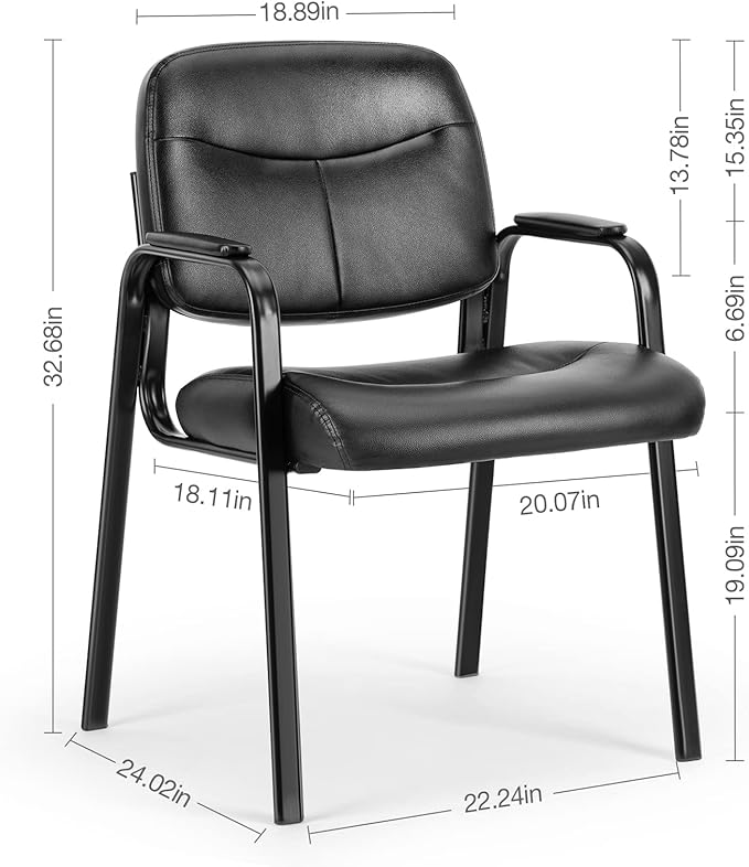 OLIXIS Guest Reception Desk Chairs Without Wheels PU Leather Padded Arms, for Office Waiting Room Restaurant Library Barber Store Clinic Lobby Student Adult, Black-1 Pack