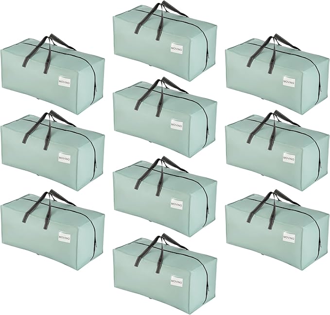 VENO 10 Pack Moving Bags w/Backpack Straps, Moving Boxes & Storage Bins Alternative, Packing Supplies, Camping Accessories Totes, Dorm Room Essentials Storage Bags (Light Green Matte, 10 Pack)