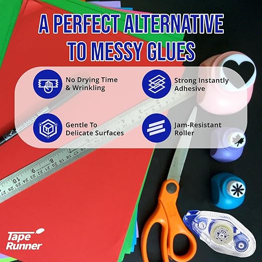 TAPE RUNNER - Double Sided Adhesive with Dispenser Roller Included - Acid Free, Sticky, Clear & Transparent - Ideal for Scrapbooking, Crafts & More - Mini (197 inches per Cartridge), 5 Cartridges