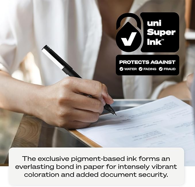 uni Roller Ball Stick Pens, 0.5 mm Micro Tip, Blue, Pack of 12