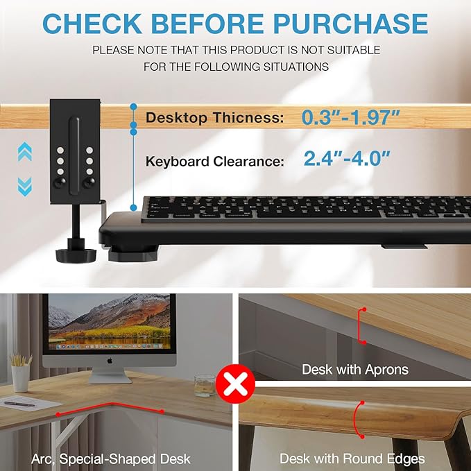 YOMT Adjustable Keyboard Tray Under Desk - 25.5“x13.7” Slide Out Computer Keyboard Drawer, 5kg Capacity with Smooth Glide Handle Out Computer Drawer for Typing, Black