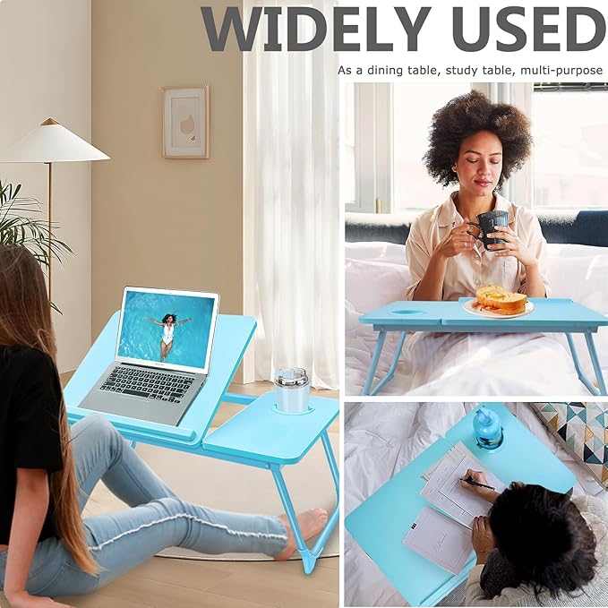 Laptop Desk for Bed Couch, Portable Lap Desk for Laptop, Foldable Bed Table Tray, Kids Lap Desks with Cup Holder, Laptop Stand for Bed, Bed Desk for Laptop and Writing (Blue)