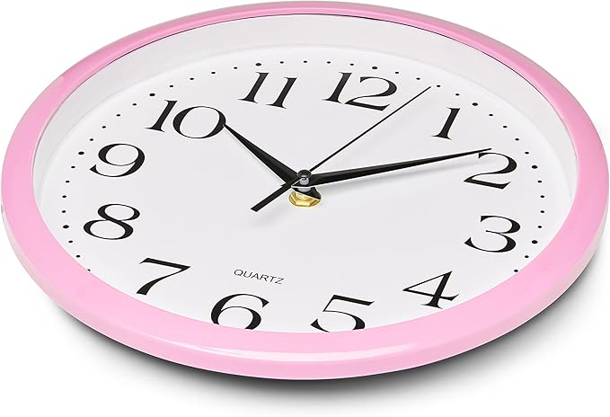 Bernhard Products Light Pink Wall Clock Silent Non Ticking - 10 Inch Quality Quartz Battery Operated Round Easy to Read Home/Kitchen/Office/Classroom/School Clock