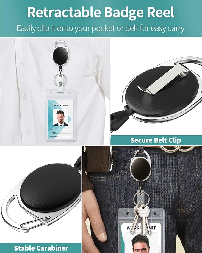 Uniclife 5 Pack Badge Holder Vertical Clear Plastic Case with Retractable Badge Reel Carabiner Clip Soft Waterproof Card Protector for IDs Credit Cards Proximity Cards Driver’s Licenses and Passes