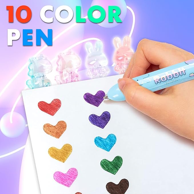 Multicolor Ballpoint Pen 0.7 mm, 10-in-1 Colored Pens Fine Point Retractable Cute Cartoon Animal Ballpoint Pens for Office School Supplies Students Kids Gifts, 6 Pack