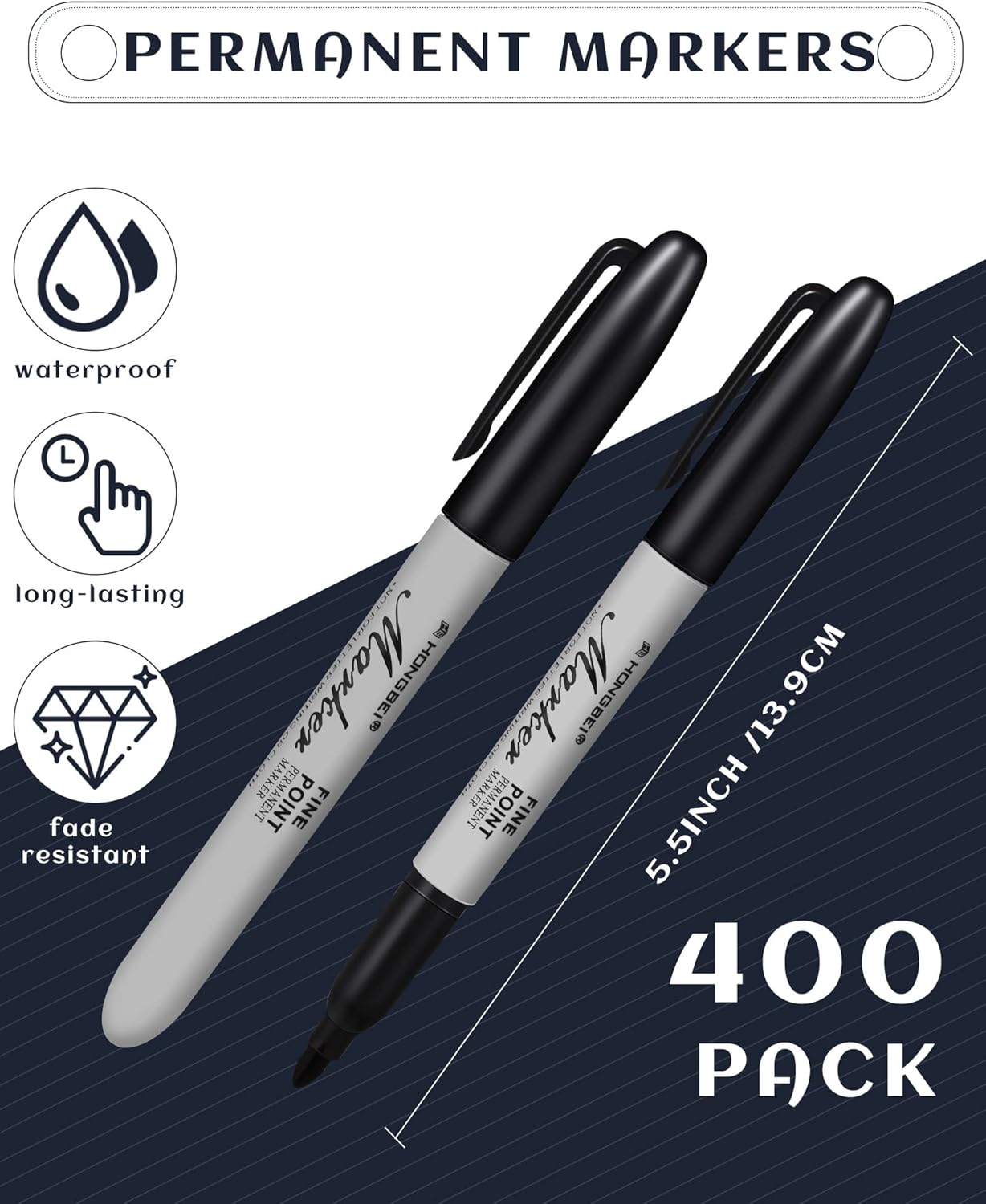 Thenshop 400 Pack Permanent Markers Bulk Black Permanent Marker Set Fine Point Pens Work on Wood, Metal, Stone, Glass