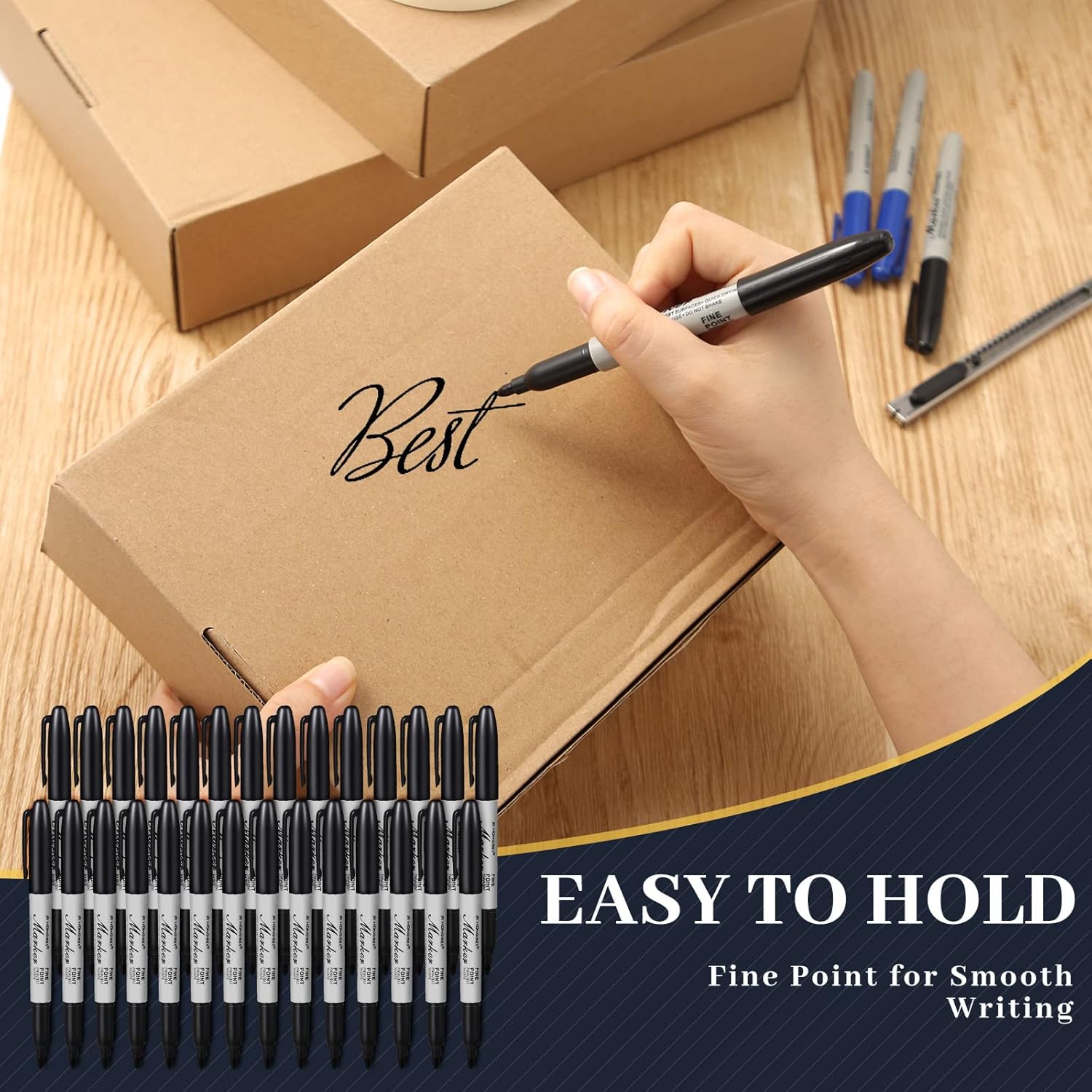 Thenshop 300 Pack Permanent Markers Bulk Black Permanent Marker Set Fine Point Pens Work on Wood, Metal, Stone, Glass