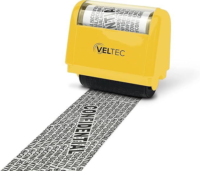 Veltec ID Protector Ink Roller - Identity Theft Protection Roller Stamp (Yellow, Stamp Only)