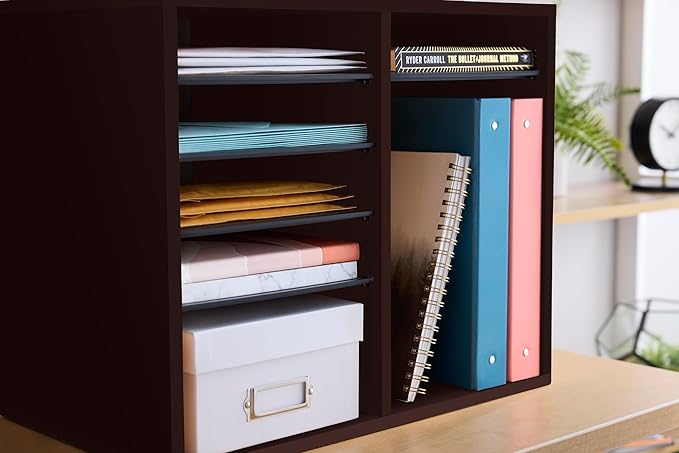 Safco Wooden Paper and Mail Organizer for Home Office and Classroom, Adjustable Shelves and Stackable