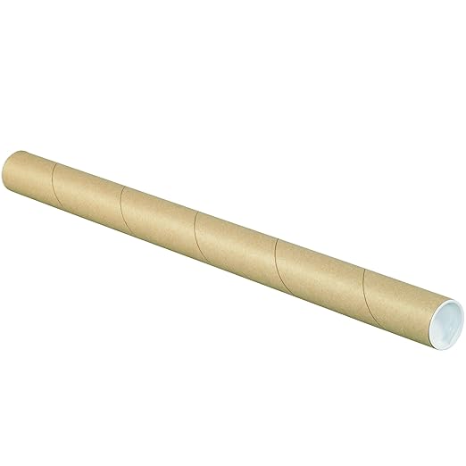 BOX USA BP1530K Mailing Tubes with Caps, 1 1/2" x 30", Kraft (Pack of 50)