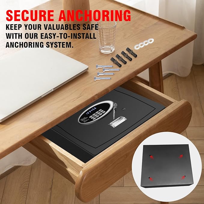 Gas Strut Top Opening Safe box with LCD Screen Digital Keypad for Handgun Pistol Money Jewelry in Home Office or Hotel