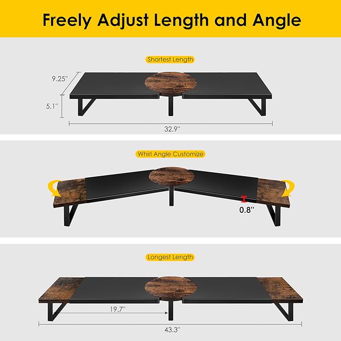 Dual Monitor Riser Stand For Desk, Adjustable Computer Monitor Stand For 2 Monitors, Shelf Riser For Desktop Organizer, For TV Laptop Printer