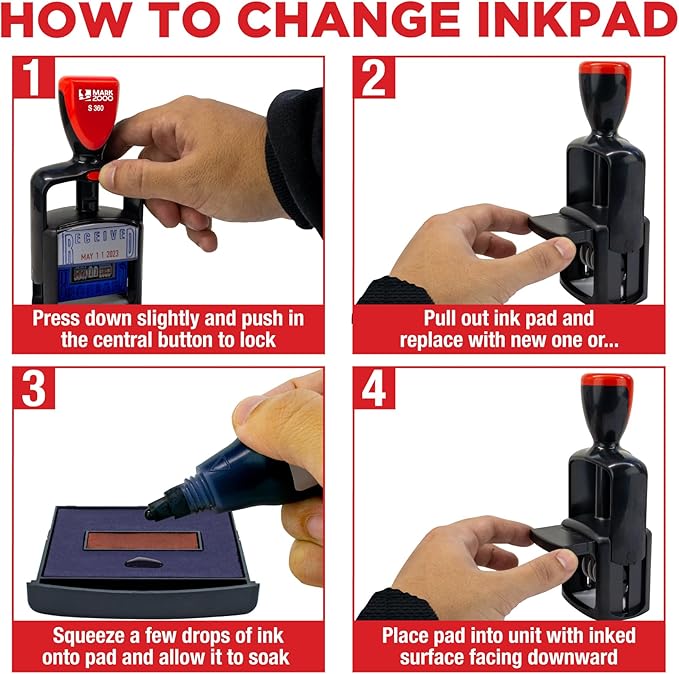 Self-Inking Rubber Date Office Stamp with Scanned Phrase - Red Ink - 12-Year Band