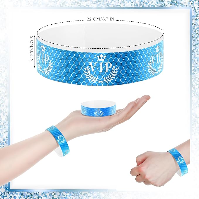 Jadive 500 Pieces Paper Wristbands VIP Plastic Waterproof Party Identification Wristbands Party Bracelets for Events Amusement Parks, Club, Concerts, Fairs, Festivals and Events(Blue)