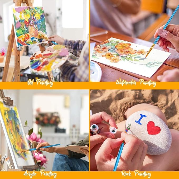 Soucolor Acrylic Paint Brushes Set, 40Pcs Round Pointed Tip Artist Paintbrushes for Acrylic Painting Oil Watercolor Canvas Boards Rock Body Face Nail Art, Halloween Pumpkin Ceramic Crafts Supplies