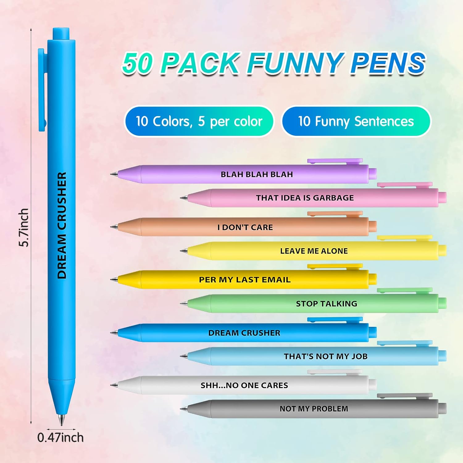 Epakh 50 Pcs Funny Pens Inspirational School Pens Bulk Positive Motivational Quotes on Ballpoint, Black Ink Pen for Adults Back to Schools Gift from Teacher(Interesting,Macaron Color)