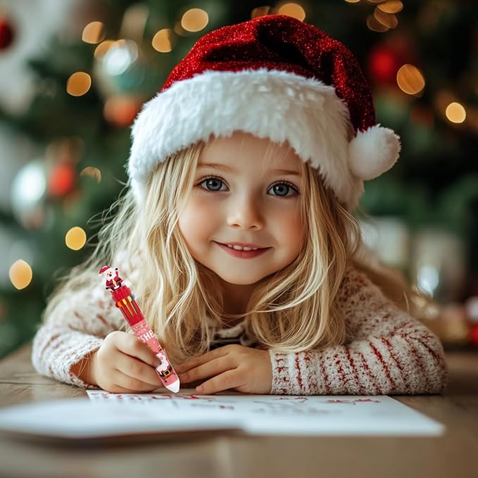 Cute Cartoon Christmas Multicolor Ballpoint Pen 0.7 mm, 10-in-1 Colored Pens Fine Point Retractable Ballpoint Pens for Office School Students Kids Birthday Gift, 5 Pack