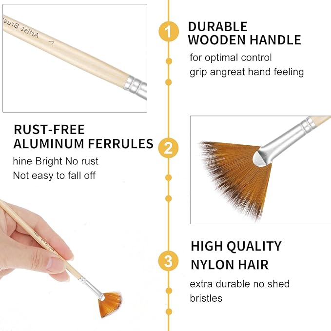 Prasacco 5 Pieces Fan Brush for Painting, Oil Acrylic Paint Brushes Artist Fan Brushes Nylon Hair Long Wood Handle Painting Brush for Acrylic Watercolor Oil Gouche Painting(1#, 3#, 5#, 7#, 9#)