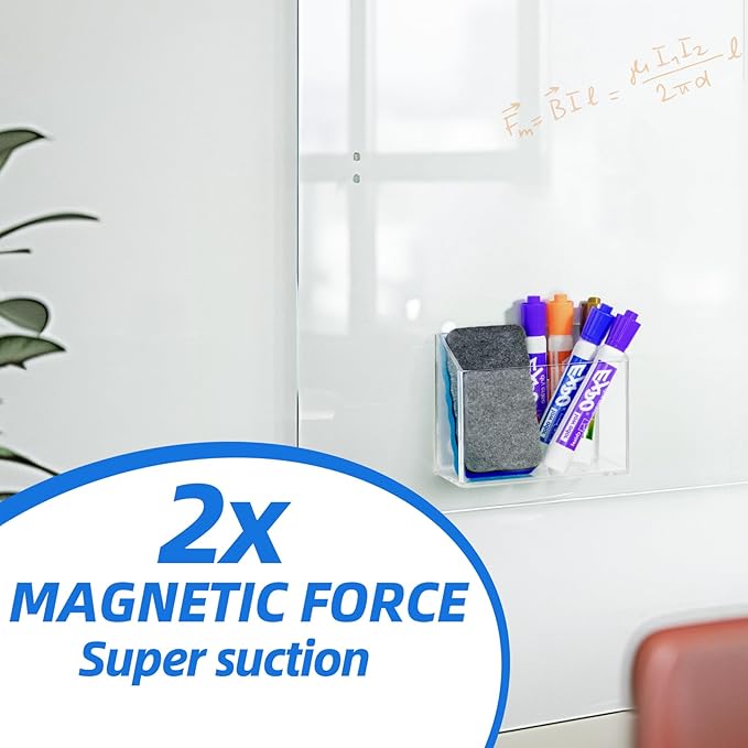 Simetufy Whiteboard Marker Holder, Strong Magnetic Dry Erase Marker Holder for Marker, Pens, Pencils, etc, Non-slip Acrylic Magnetic Pen Holder for Fridge, Lockers, Whiteboards - Transparent, 1 Pack