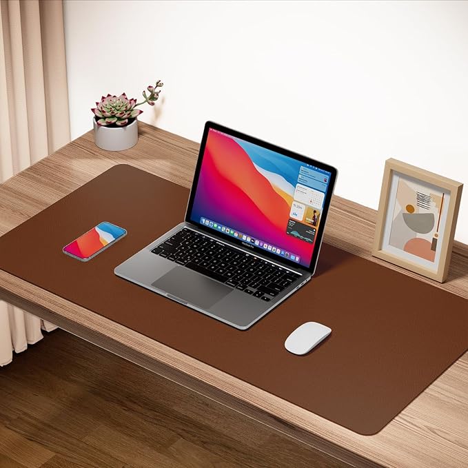 ‎Boutilon Leather Desk Pad 24"x 14" Non-Slip Mouse Pad,Office Desk Mat,Waterprooft PU Leather Desk Blotter,Desk Pad Protector,Desk Writing Pad for Home Office Decor (S-Brown)