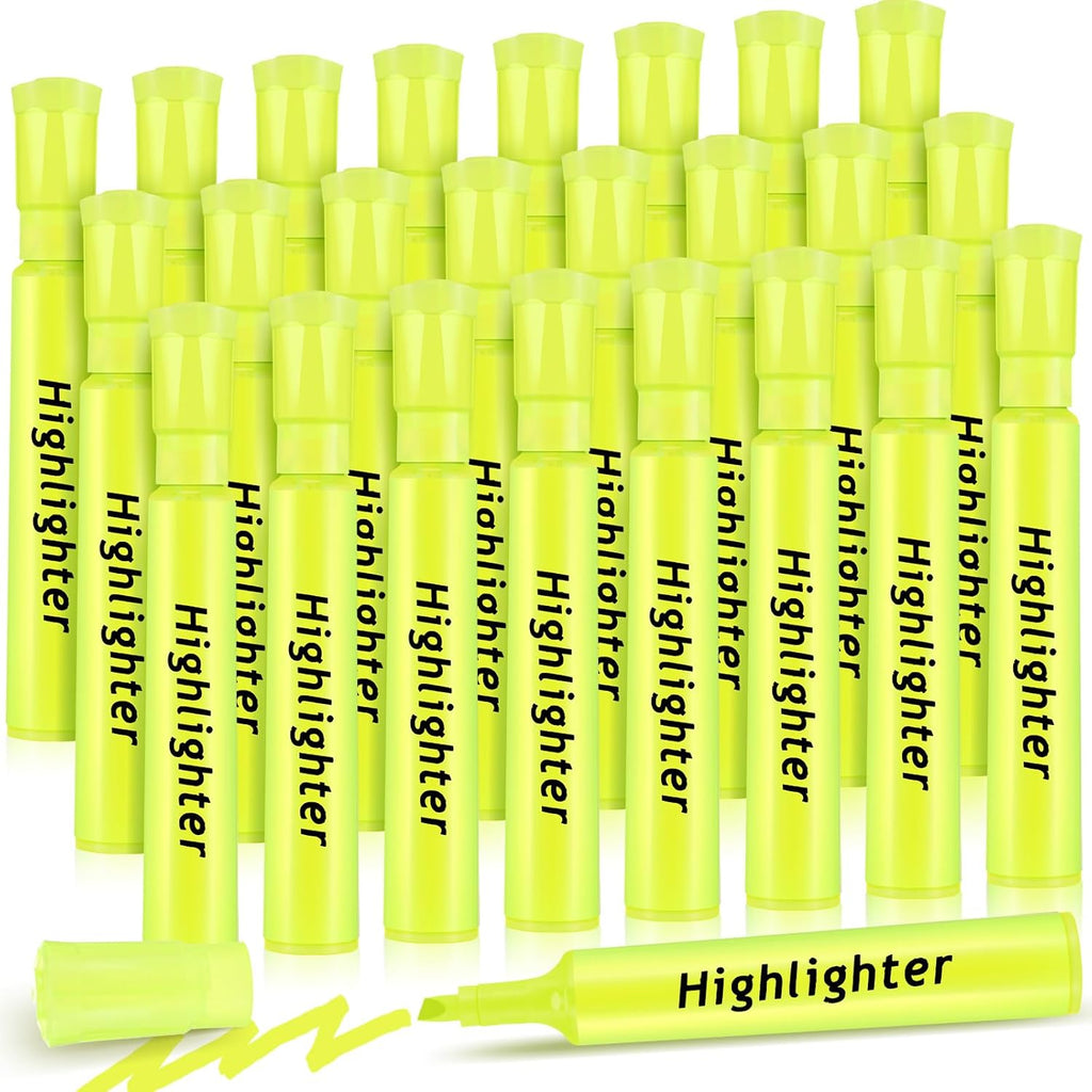 Qilery 24 Pack Tank Style Highlighters Chisel Tip Highlighters Bulk Colored Markers for Adult Coloring, Home Office Supplie(Yellow)