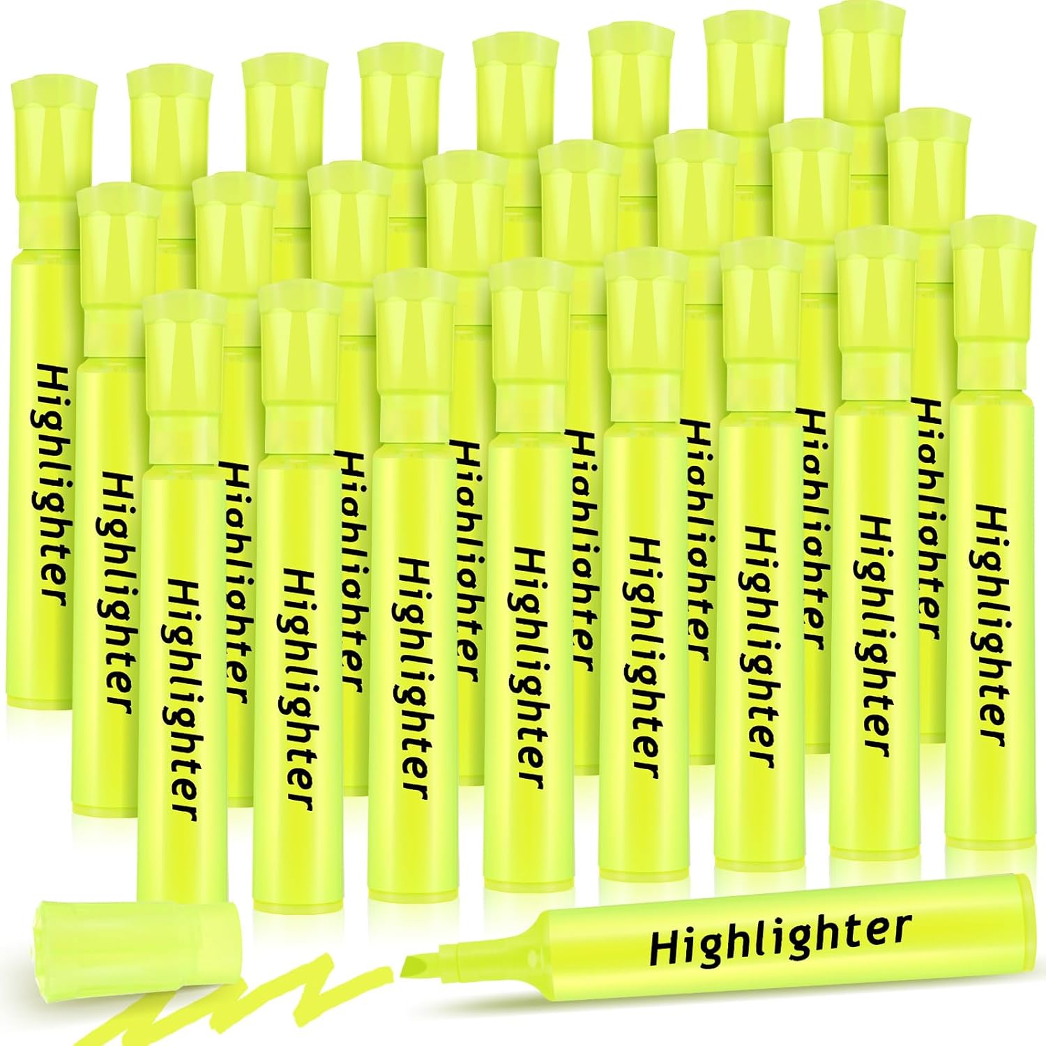 Qilery 24 Pack Tank Style Highlighters Chisel Tip Highlighters Bulk Colored Markers for Adult Coloring, Home Office Supplie(Yellow)