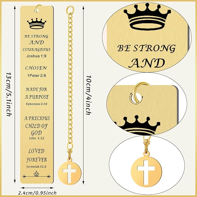 5 Pcs Christian Gifts for Women Metal Religious Bible Verse Bookmark Gifts for Friend Inspirational Christian Bookmarks with Church Cross Chain Scripture Bookmarks for Men Bulk Gift (Gold)