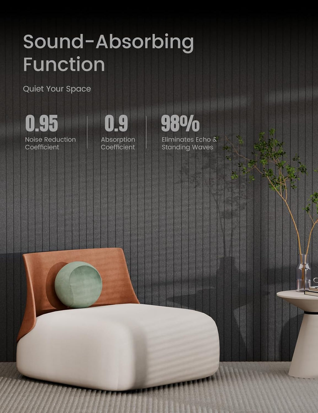 Bumusty Large Cork Board Alternative-36 x24 Felt Bulletin Board Tiles, with 30 Pushpins, 40 Adhesive Tabs, 6-Pack Slat Wall Paneling, Cork Boards for Office Push Pin Board Felt Board-Charcoal Gray