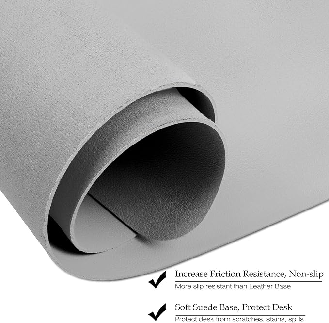 Boutilon Leather Desk Pad 24"x 14" Non-Slip Mouse Pad,Office Desk Mat,Waterprooft PU Leather Desk Blotter,Desk Pad Protector,Desk Writing Pad for Home Office Decor (S-Silver)